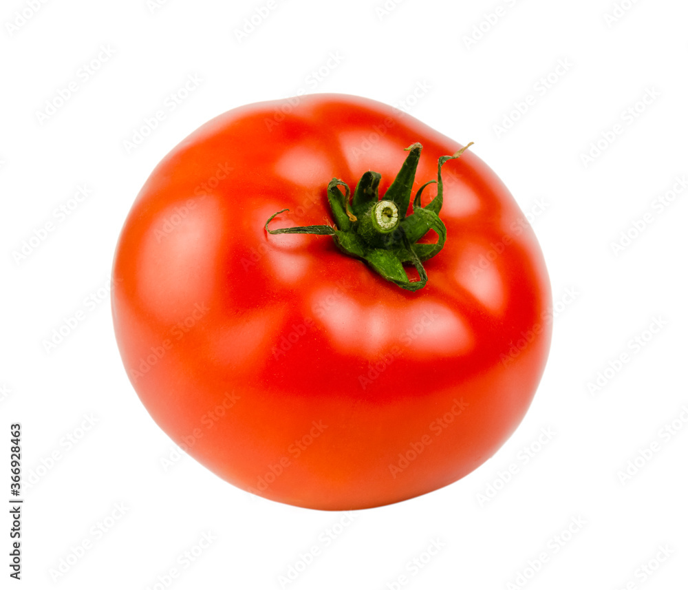 Red tomato isolated on white background close-up top view. Details. Macro. Template.