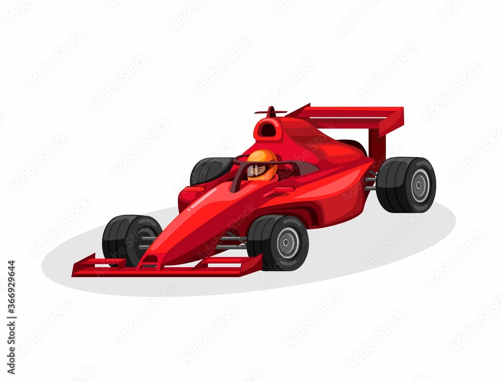 formula one driver and racing car with halo aka head guard in red color. race sport competition concept cartoon illustration vector on white background formula one driver and racing car with halo aka head guard in red color. race sport competition concept cartoon illustration vector on white background