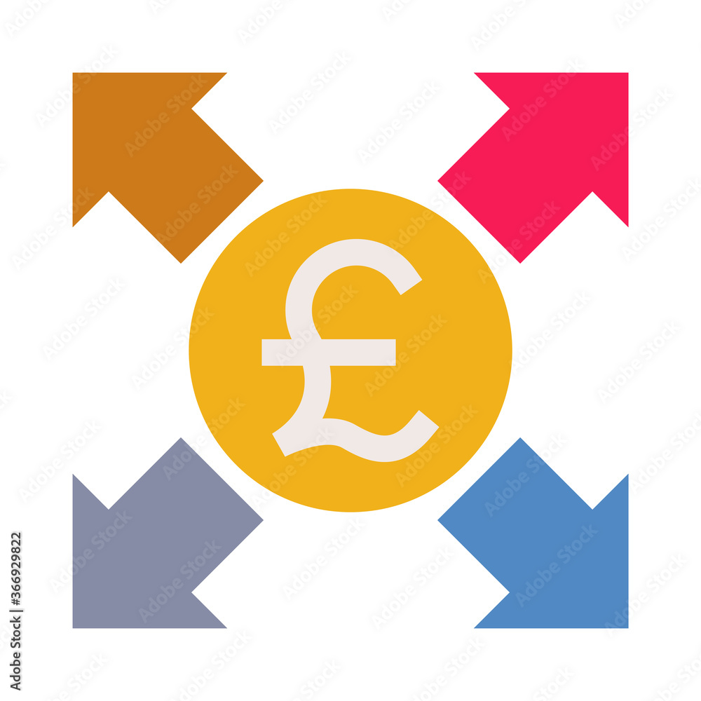 Business & finance, Sharing pound money, Flat color icon. Business & finance, Sharing pound money, Flat color icon.