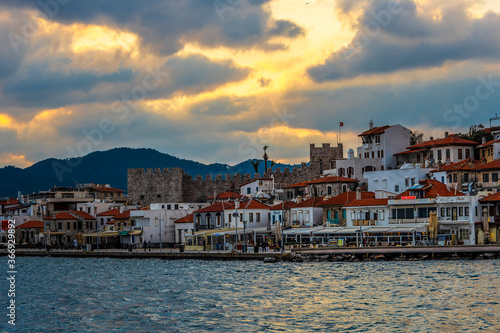 Fototapeta Naklejka Na Ścianę i Meble -  Old Town view from sea in Marmaris Town