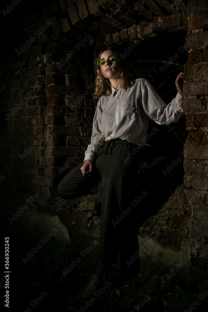 Female at ruins in the evening Female at ruins in the evening