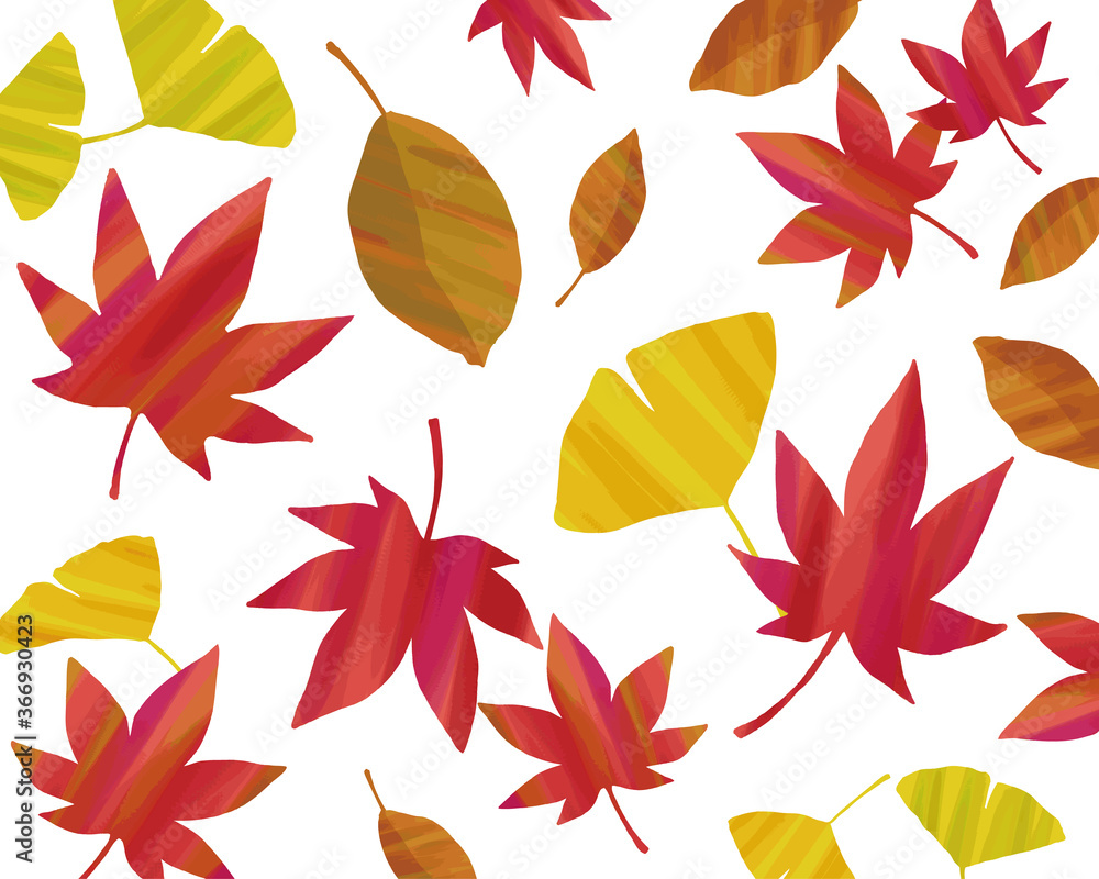 Fototapeta premium 水彩風落ち葉の背景模様