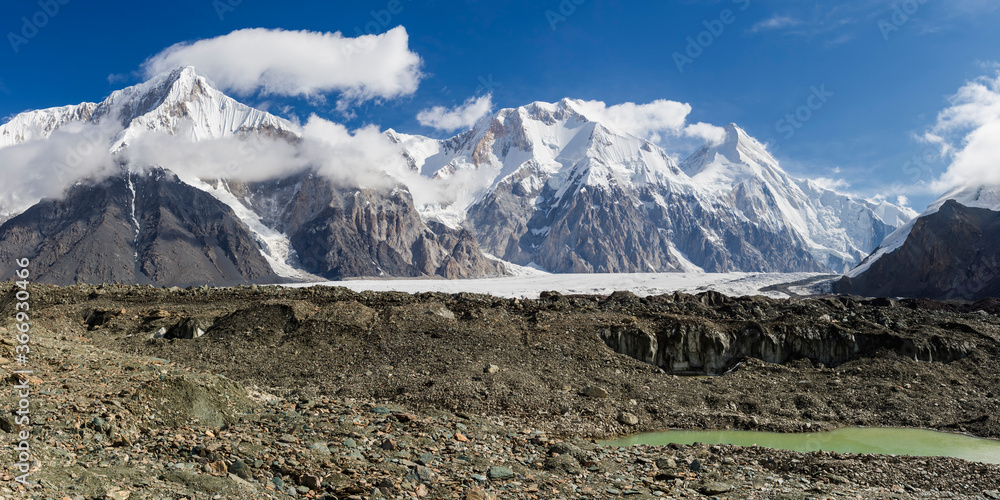 Pabeda-Khan Tengry glacier massif, View from Base Camp, Central Tien Shan Mountain Range, Border of Kyrgyzstan and China, Kyrgyzstan, Asia