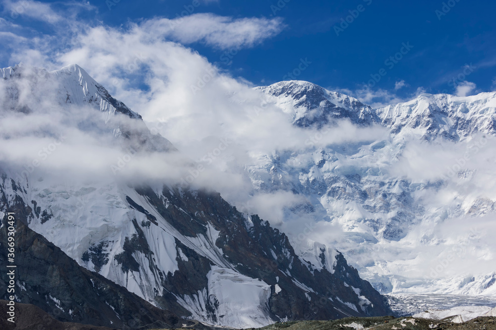 Pabeda-Khan Tengry glacier massif, View from Base Camp, Central Tien Shan Mountain Range, Border of Kyrgyzstan and China, Kyrgyzstan, Asia