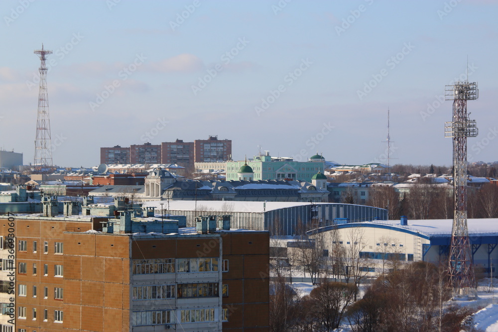 city from above, buildings and streets