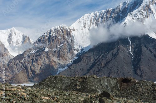 Engilchek Glacier and Khan Tengri Mountain, Central Tian Shan Mountain range, Border of Kyrgyzstan and China, Kyrgyzstan photo