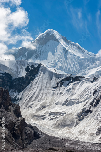 Engilchek Glacier and Khan Tengri Mountain, Central Tian Shan Mountain range, Border of Kyrgyzstan and China, Kyrgyzstan photo