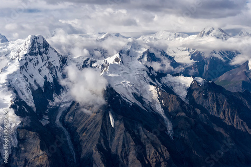 Aerial view over the Central Tian Shan Mountain range, Border of Kyrgyzstan and China, Kyrgyzstan © Gabrielle