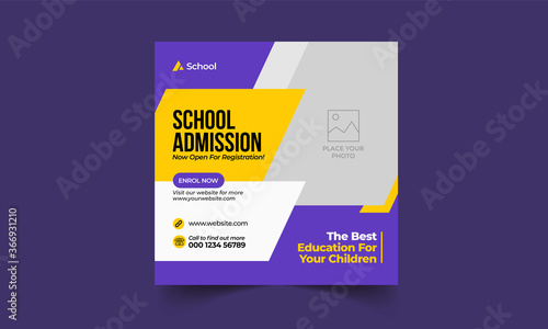 School admission social media post and back to school square flyer poster template