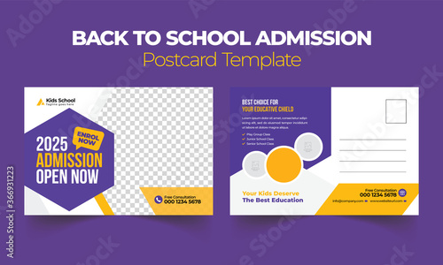 Kids back to school education admission postcard template