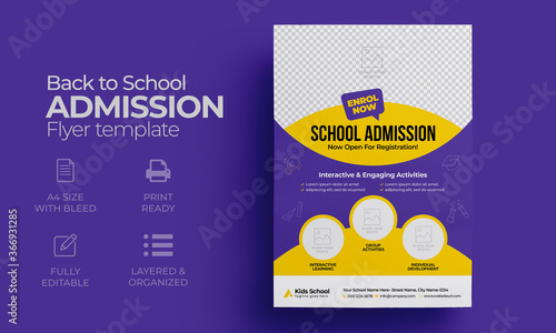 Kids back to school education admission flyer poster layout template