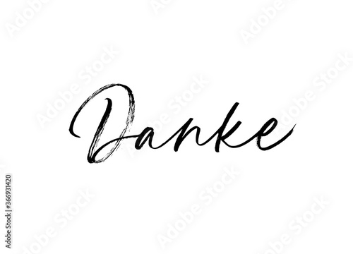 Hand lettering Thank You phrase in German. Card with vector brush style calligraphy for holiday Thanksgiving Day. Trendy banner, poster, greeting card and postcard. Ink illustration isolated on white