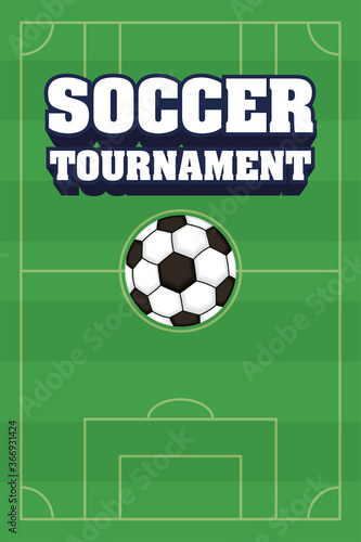 football soccer sport poster with camp and balloon