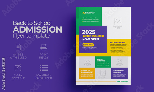 Kids back to school education admission flyer poster layout template
