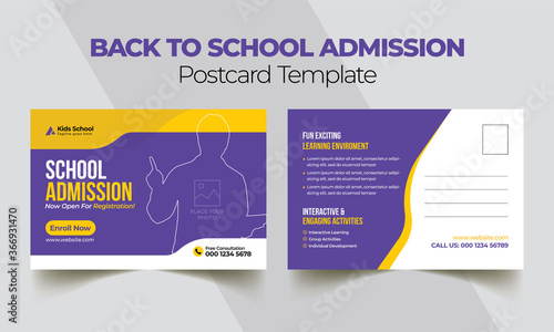 Kids back to school education admission postcard template