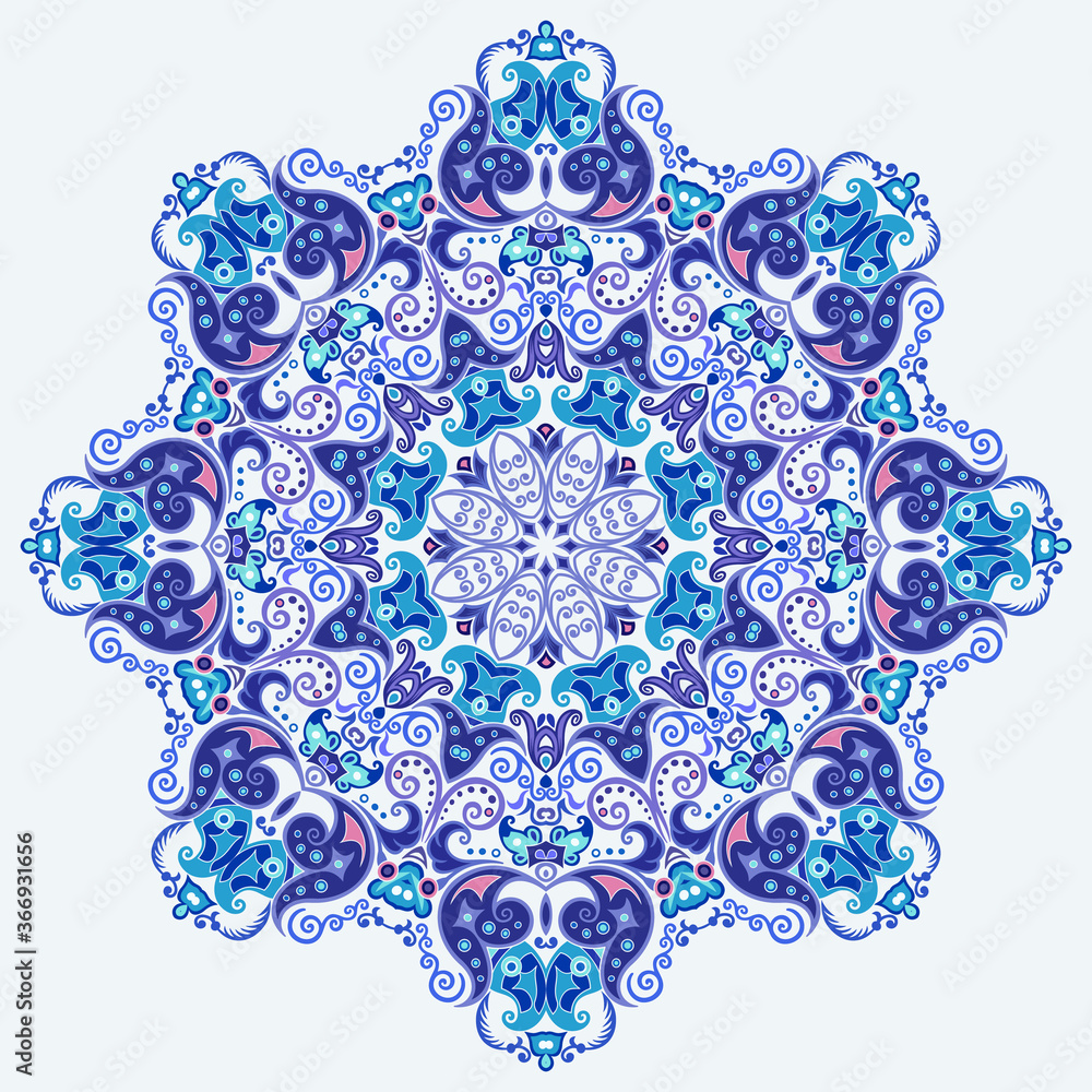 Vector blue decorative floral ethnic illustration