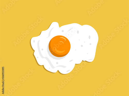 An Egg. A Fried yellow delicious scrambled eggs. Vector illustration on yellow background. Design for web, restaurant menu. Horizontal image. EPS10 An egg flat icon. Food