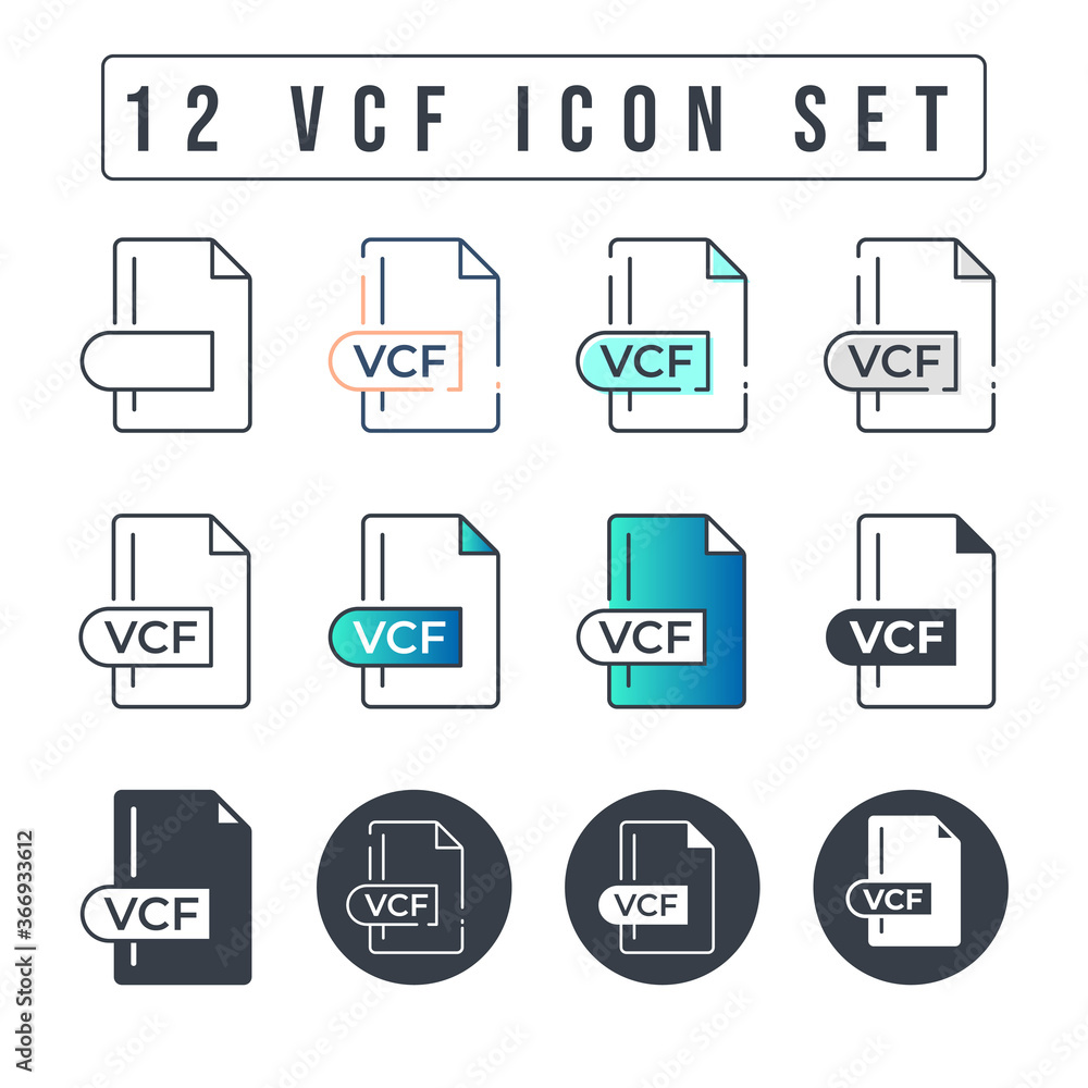 VCF File Format Icon Set. 12 VCF icon set.