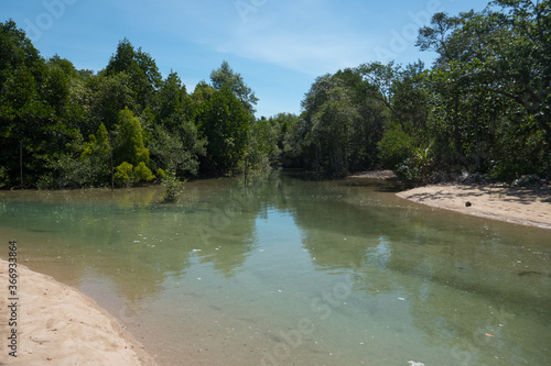 Beach at a small estuary on the west of Koh Lanta island in southern Thailand.