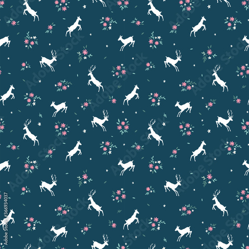 Cute hand drawn deer with flowers seamless pattern, alpine background, great for textiles, banners, Oktoberfest designs, wrapping - vector design © TALVA