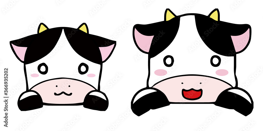 かわいい牛二匹の顔素材 Stock Vector Adobe Stock
