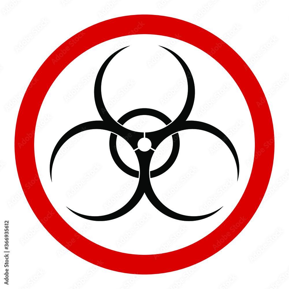 Red round biohazard sign on a white background, for design, vector illustration Red round biohazard sign on a white background, for design, vector illustration