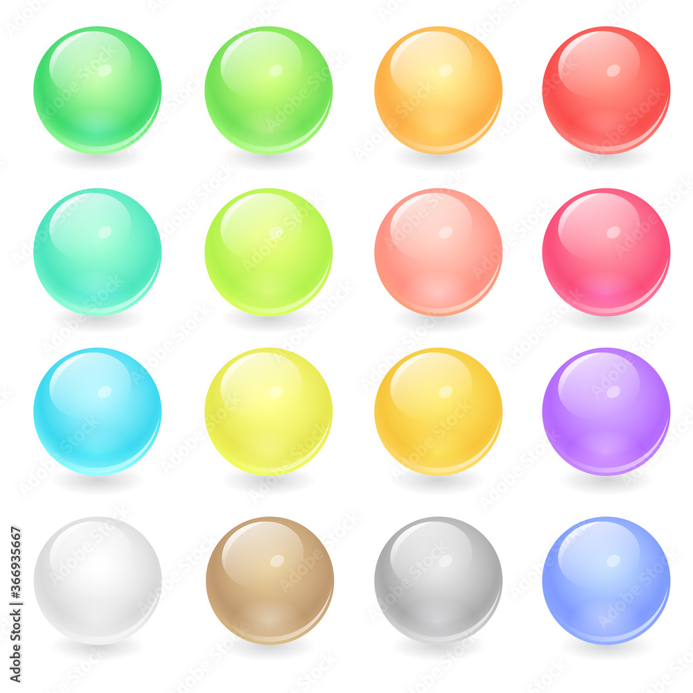 Vector set of glossy circle web buttons in pastel colors. Shiny glass spheres isolated on white background Vector set of glossy circle web buttons in pastel colors. Shiny glass spheres isolated on white background