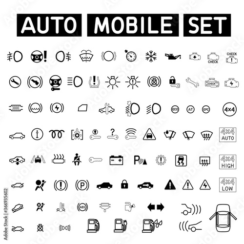 black auto car sign symbol set
