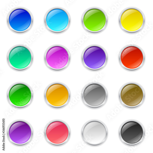 Free Download Set of 3d colored round buttons with metal frame and shadow - GFXLoad