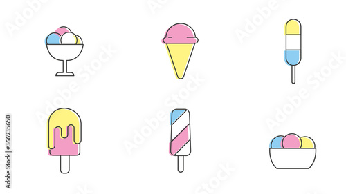 Ice cream icons set. Cooling summer desserts. Vector illustration 
