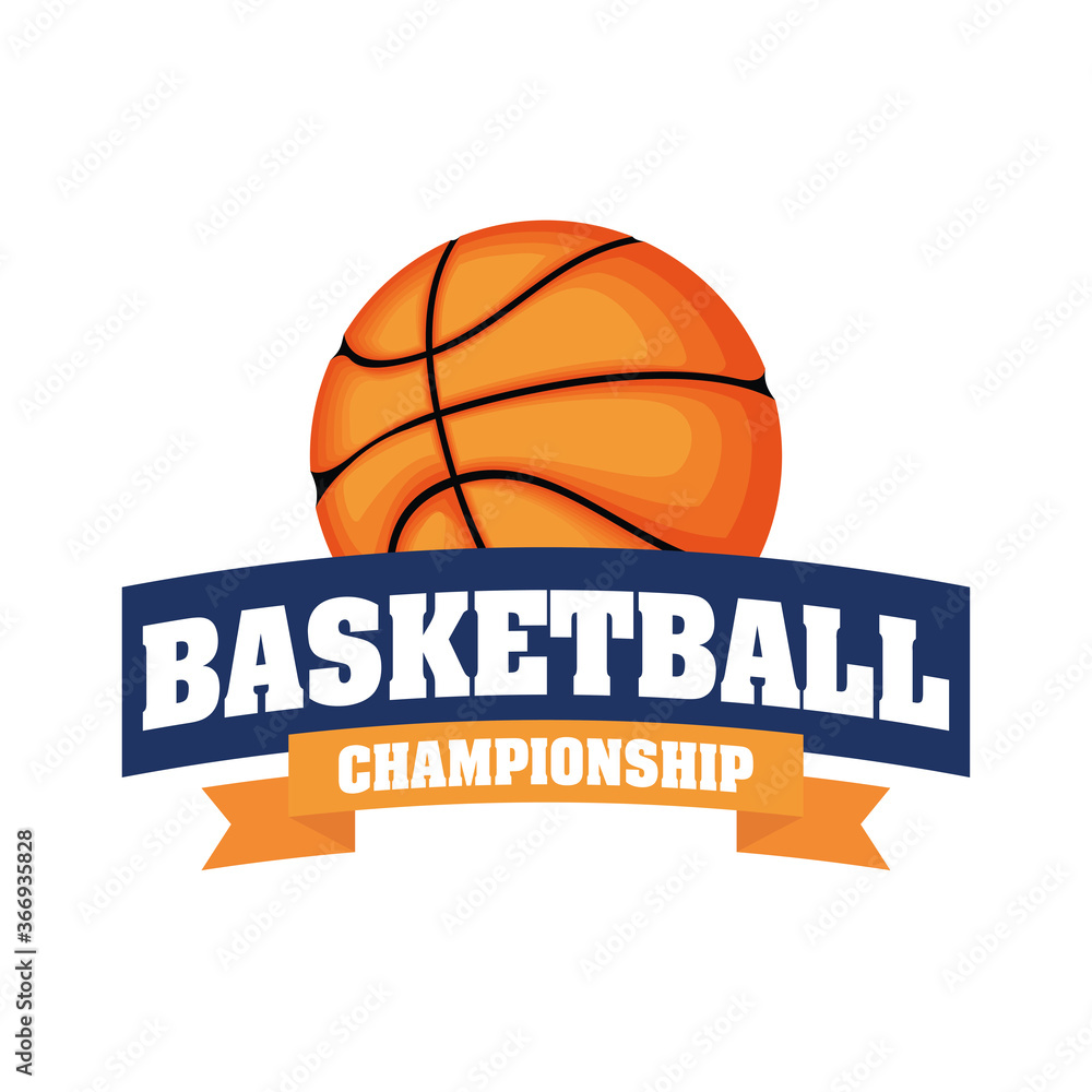 poster with basketball balloon sport emblem