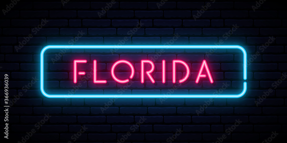 Fototapeta premium Florida neon sign. Bright light signboard. Vector banner.