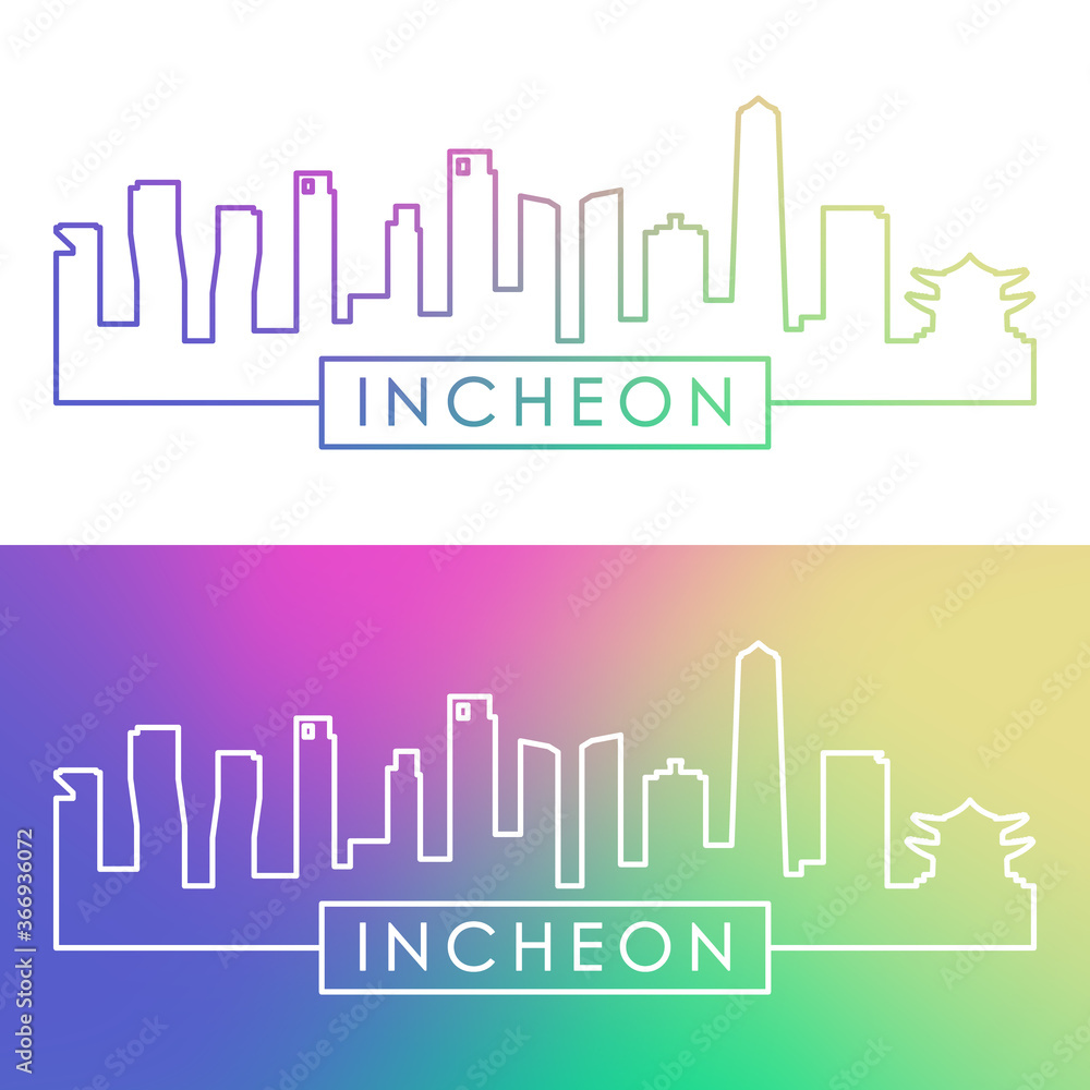 Fototapeta premium Incheon skyline. Colorful linear style. Editable vector file.