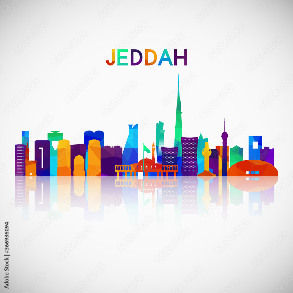 Jeddah skyline silhouette in colorful geometric style. Symbol for your design. Vector illustration.