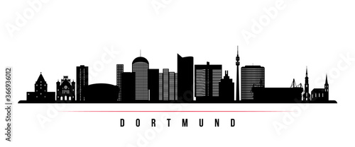 Dortmund skyline horizontal banner. Black and white silhouette of Dortmund, Germany. Vector template for your design.