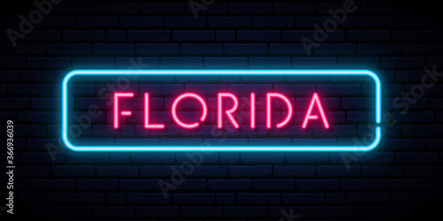Florida neon sign. Bright light signboard. Vector banner.