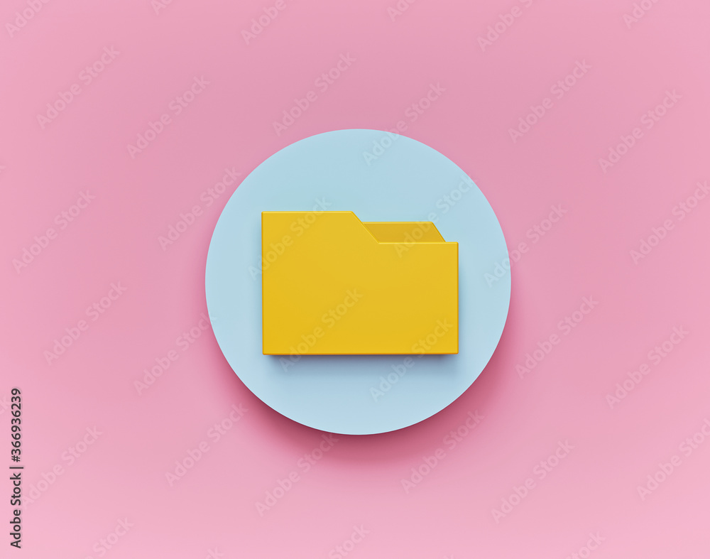 minimal concept. yellow folder icon, sign, symbol isolated on pastel pink background. 3d rendering minimal concept. yellow folder icon, sign, symbol isolated on pastel pink background. 3d rendering