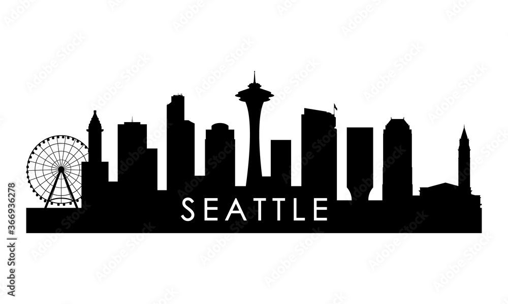 Seattle skyline silhouette. Black Seattle city design isolated on white background.