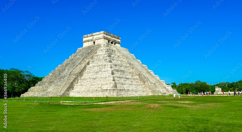 Chichen Itza, Yucatan / Mexico - August 2018: El Castillo or the Temple of Kukulcan in Chichen Itza archaeological site, Yucatan, Mexico