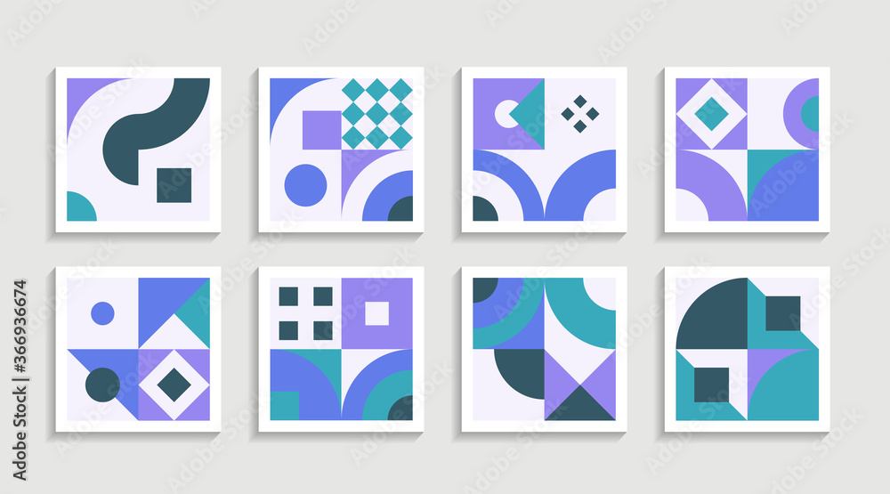 Modern Geometric artwork poster set with simple shape and figure. Abstract minimalist pattern design style for web, banner, business presentation, branding package, fabric print, wallpaper