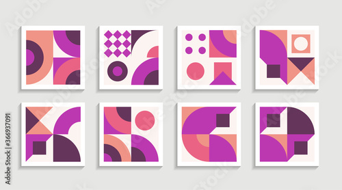 Modern Geometric artwork poster set with simple shape and figure. Abstract minimalist pattern design style for web, banner, business presentation, branding package, fabric print, wallpaper © Rtn_Studio