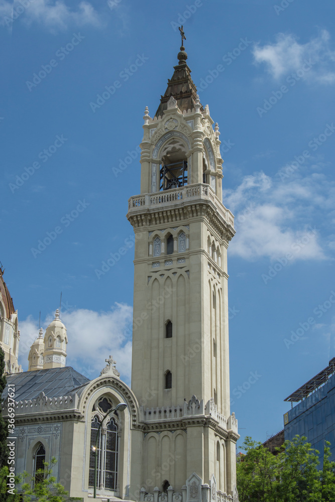 tower and  belfry  of  the neo-Byzantine church of San Manuel and San Benito in Madrid. Spain