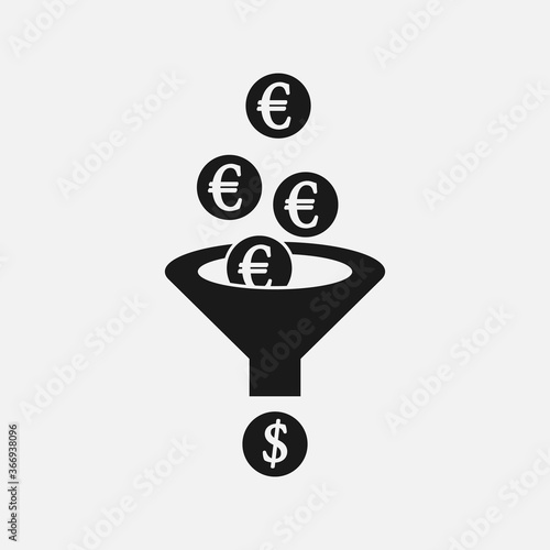 Euro to dollar conversion concept with funnel symbol. Currency exchange icon. Line design style.