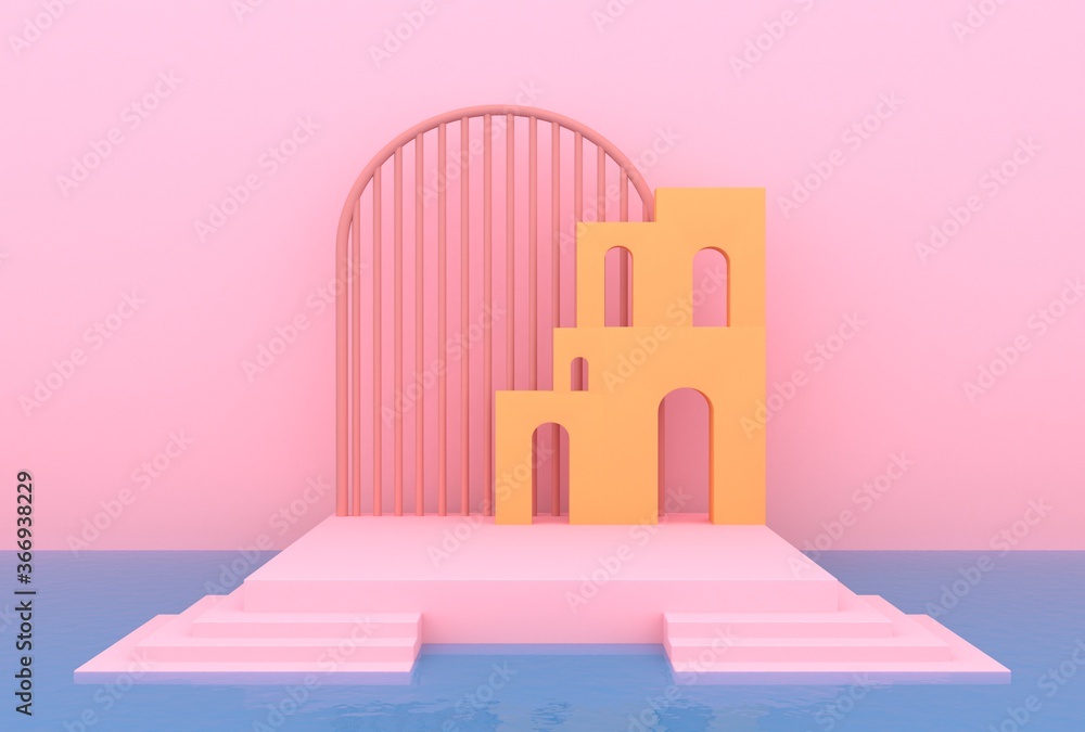 Minimal abstract background. Empty podium, pastel color, modern stage, showcase.minimalist mockup for podium display or showcase, 3d rendering.
