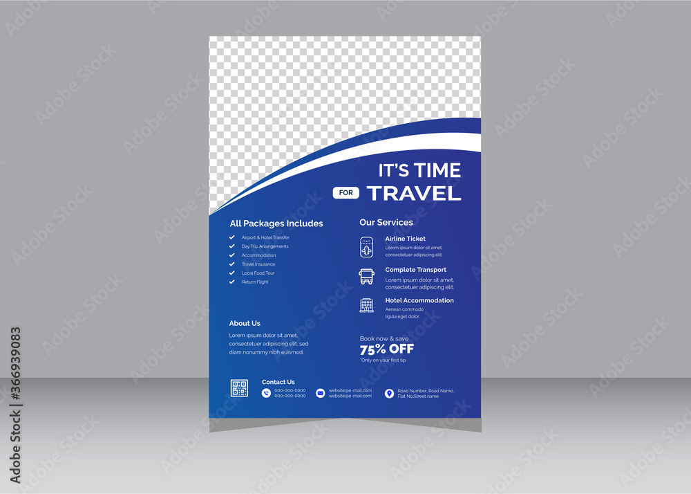 Fototapeta premium Travel Flyer Template, Abstract traveling poster with Vector, Creative Travel Agency Flyer poster, flyer, banner, magazine cover or template design for the summer holiday, travel and trip