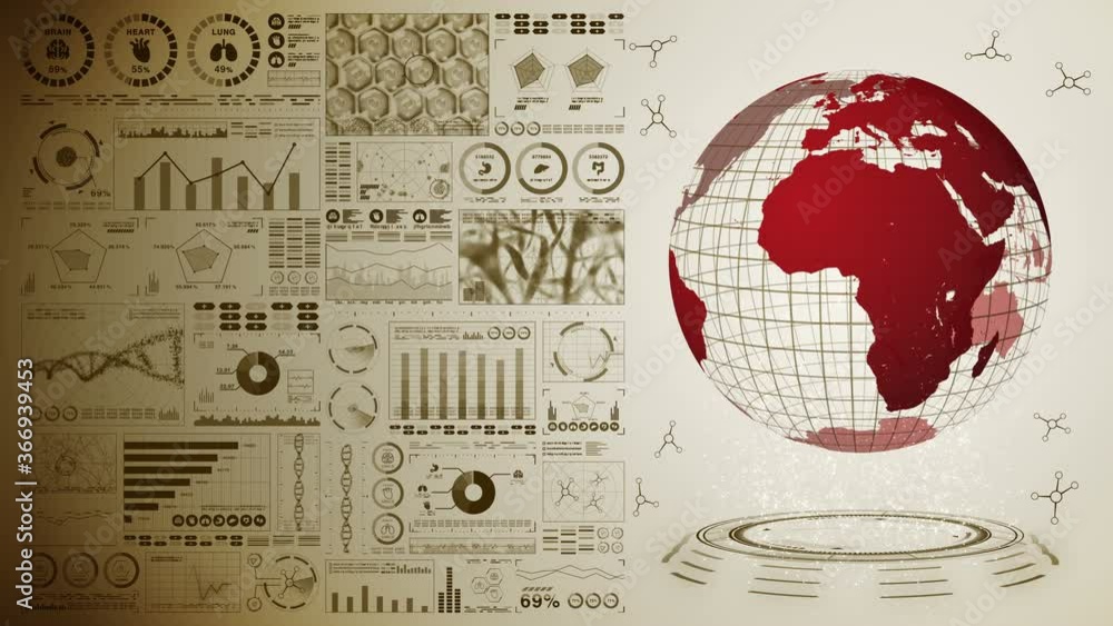 Pandemic of infection. Global earth with red dots of infection. Medical hologram elements of digital data graph. Infectious control. Cure virus. Loop animation. Pandemic of infection. Global earth with red dots of infection. Medical hologram elements of digital data graph. Infectious control. Cure virus. Loop animation.