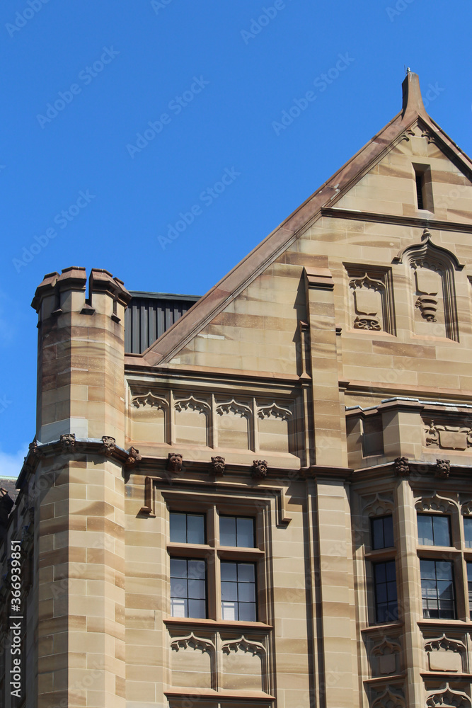 Land Titles Office, a Neo-Gothic architectural style sandstone office building. Housed the government department of Land and Property Information. Located along Prince Albert Road, off Queens Square