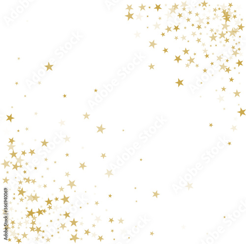 Gold stars background  sparkling christmas lights confetti falling isolated on white. magic shining Flying stars glitter cosmic backdrop  sparkle vector border