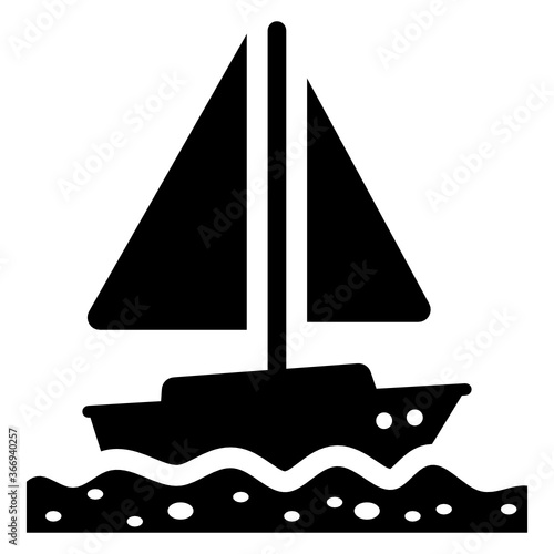 
Yacht icon in modern glyph style, rafting equipment 
