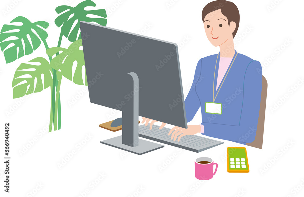 パソコン操作する女性